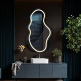 Specchio LED Asimmetrico 2 | Controllo tramite interruttore a muro | Luce bianca neutra - Reyze Serie Salono Modello 1 - Verticale